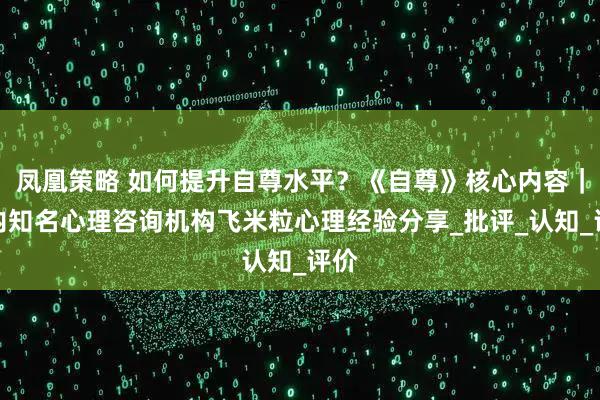 凤凰策略 如何提升自尊水平?《自尊》核心内容|国内知名心理咨询机构飞米粒心理经验分享_批评_认知_评价